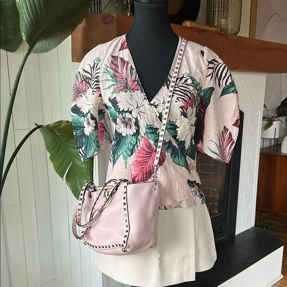 Zara Pink Linen Blend Wrap Blouse - Picture 7 of 11